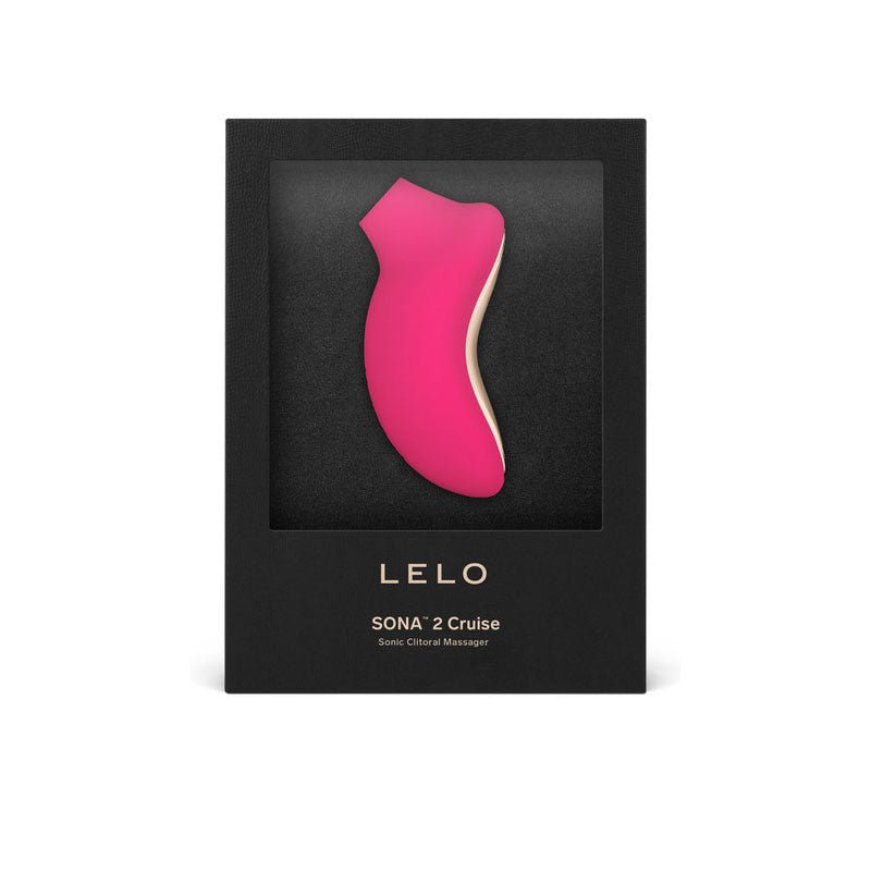 Sona 2 cruise - cerise - sonic waves  clitoral massager - Product front view and box front view | Flirtybay.com.au